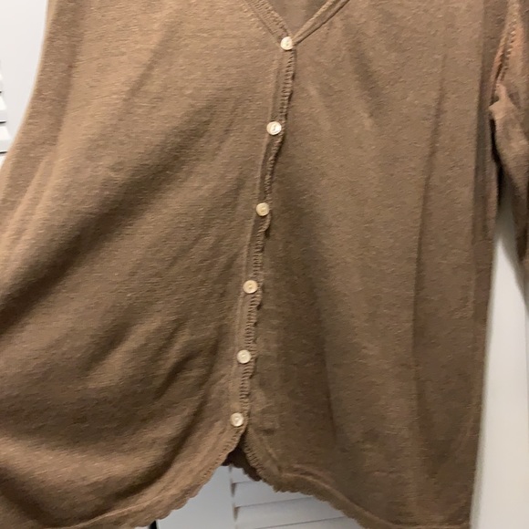 XL Tommy Bahama brown sweater. 3/4 sleeves, lace on ends and collar. Lightweight - Picture 3 of 5